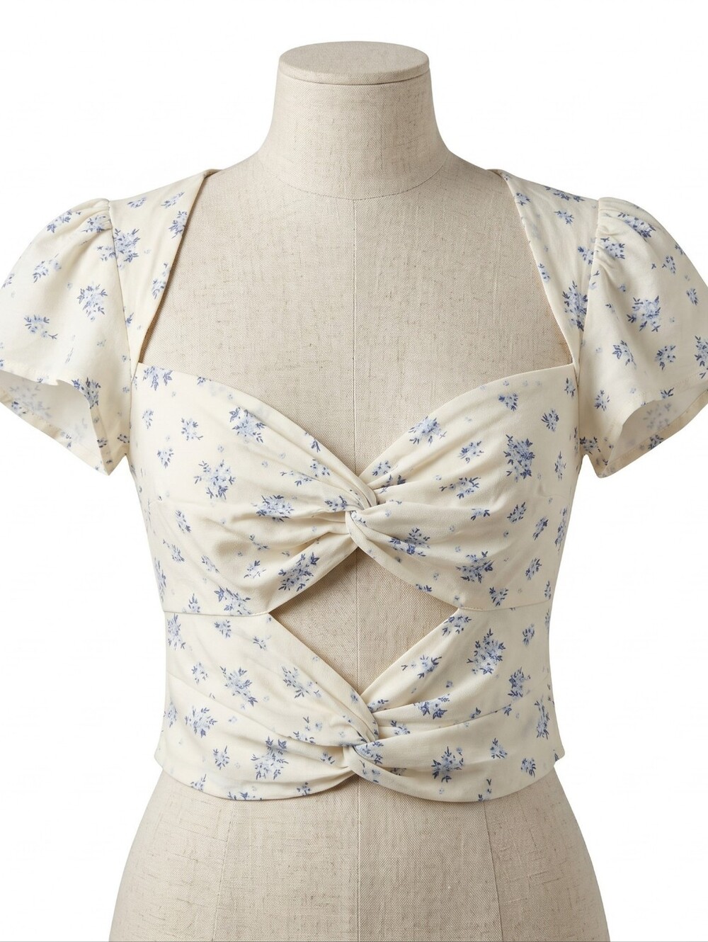 NWT En Saison Floral Cutout Crop Top Smocked Back Puff Sleeve Size S - Picture 3 of 13